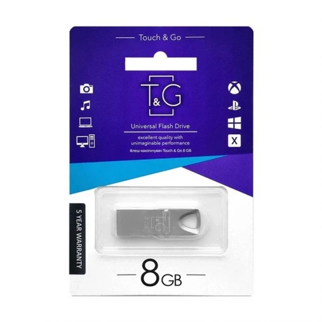 Флеш-память USB 8GB T&G Metal USB 2.0 моноблок металлический серебристый - изображение 2
