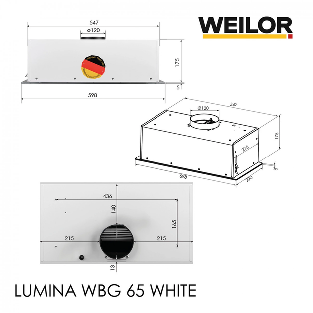Витяжка WEILOR LUMINA WBG 65 WHITE - зображення 10