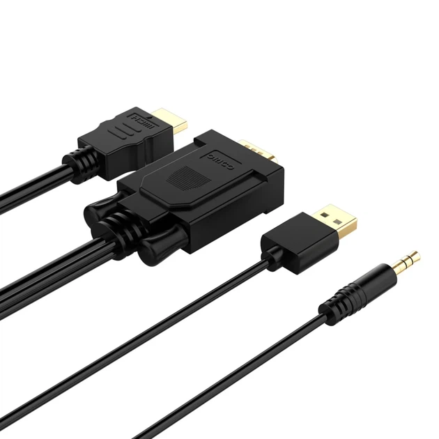 Kabel Orico XD‑VATH VGA i miniJack 3.5 mm na HDMI Full HD 60 Hz z zasilaniem USB 5 m Black (6936761873635) - obraz 5