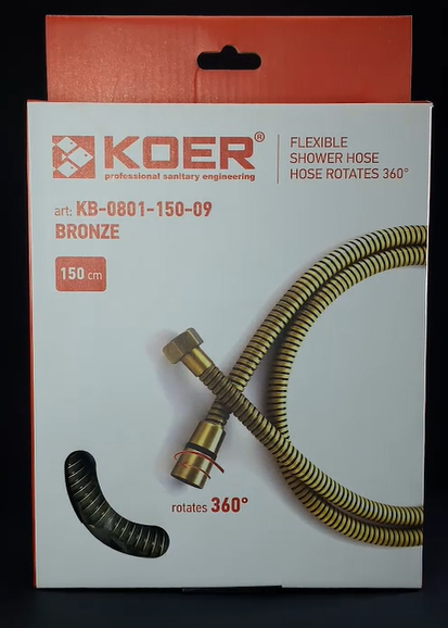 Шланг для душу золотистий глянцевий Koer KB-0801-150-10 (обплетення нержавіюча сталь 150 см) (Кольор золотий) (KR4806) - Фото 2 Шланг для душу золотистий глянцевий Koer KB-0801-150-10 (обплетення нержавіюча сталь 150 см) (Кольор золотий) (KR4806) - зображення 2