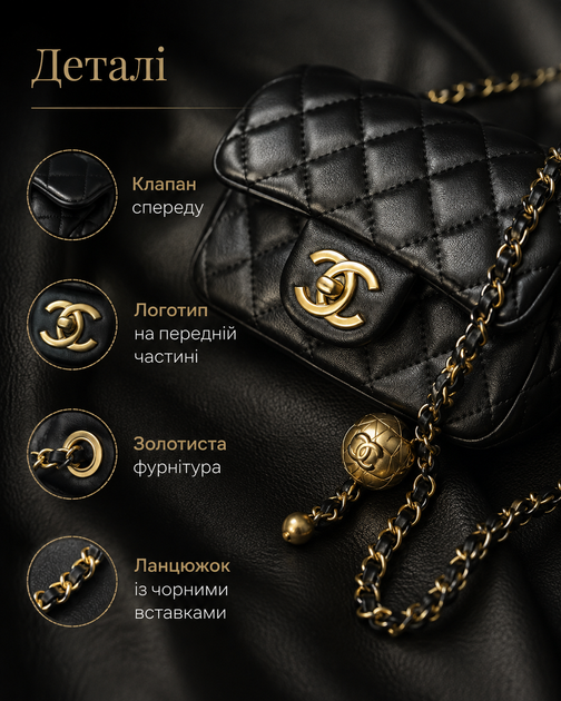 Сумка Chanel черная мини - женская через плечо с цепочкой, золотистой фурнитурой и стеганым дизайном - изображение 4