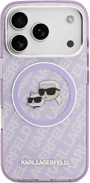 Etui na smartfon Karl Lagerfeld IML Glitter Karl & Choupette Heads Logo MagSafe do Apple iPhone 17 Pro Purple (3666339498917) - obraz 3