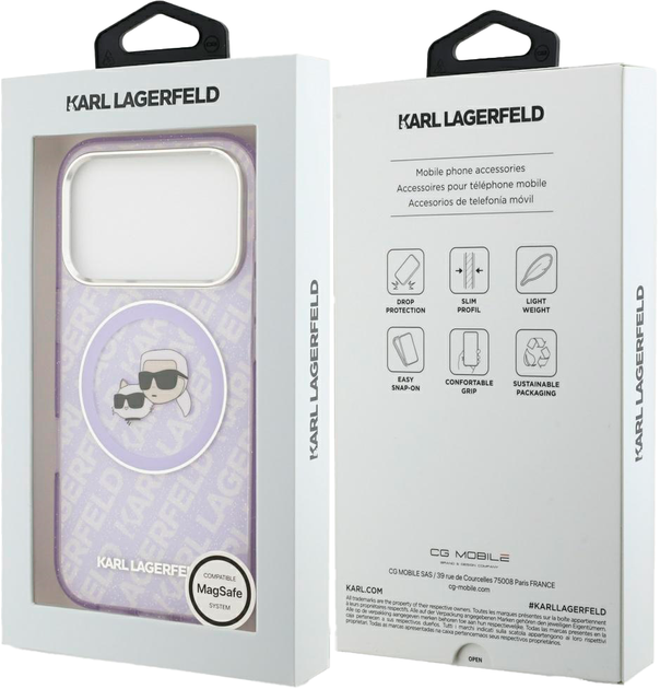 Etui na smartfon Karl Lagerfeld IML Glitter Karl & Choupette Heads Logo MagSafe do Apple iPhone 17 Pro Purple (3666339498917) - obraz 8