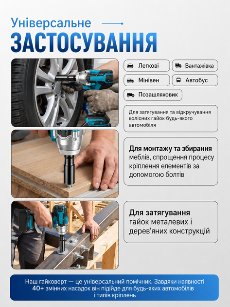 Гайковерт аккумуляторный бесщеточный 36V 5Ah, электрический ударный гайковерт с аккумулятором и набором инструментов, портативный гайковерт для автомобиля и ремонта, аккумуляторный шуруповерт - изображение 5