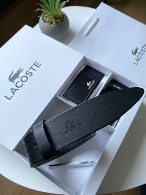 Чоловічий шкіряний ремень Lacoste з двома пряжками + пакування у подарунок - зображення 4