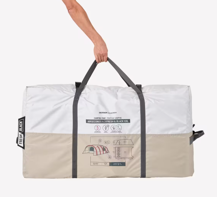 Надувная Туристическая Палатка с Тамбуром QUECHUA Air Seconds 6.3 F&B 6 Person XXL Шестиместная Трехкомнатная Водонепроницаемая - изображение 3