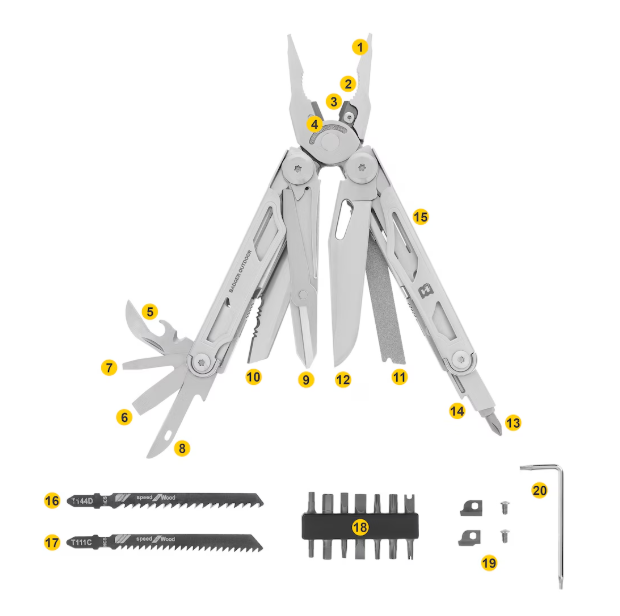 Мультитул Badger Outdoor Claw 20 Инструментов Нейлоновый Чехол Серый BO-MT-CLW - изображение 4