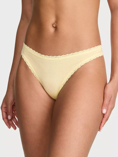 Трусики стрінги Cotton Lace-Waist Thong Victoria's Secret жовті L - Фото 1 Трусики стрінги Cotton Lace-Waist Thong Victoria's Secret жовті L - зображення 1