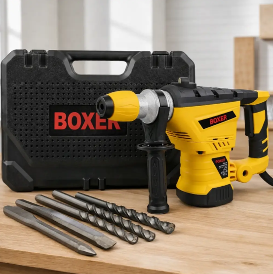 Перфоратор BOXER BX-164 SDS Plus 3350 Вт 6 Дж с четырьмя режимами работы и комплектом буров в кейсе - Фото 8 Перфоратор BOXER BX-164 SDS Plus 3350 Вт 6 Дж с четырьмя режимами работы и комплектом буров в кейсе - изображение 8
