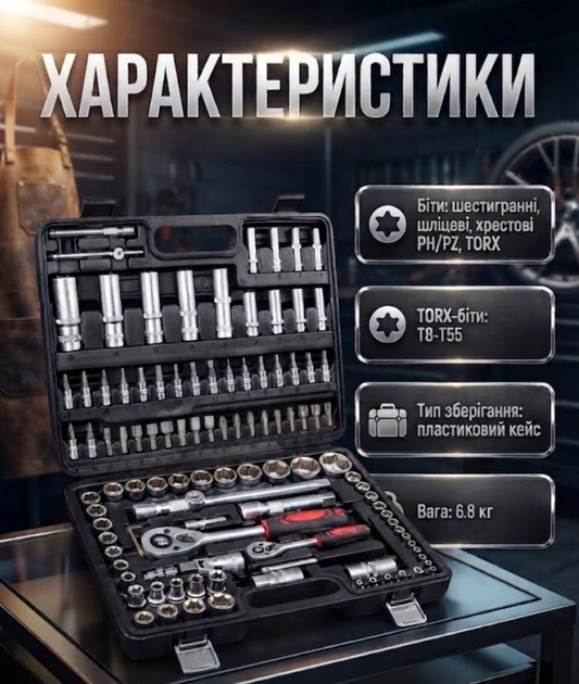 Набор инструментов ONEX OX250S 108 предметов 1/2 и 1/4 дюйма Cr V в пластиковом кейсе с трещотками битовыми головками и удлинителями - изображение 2
