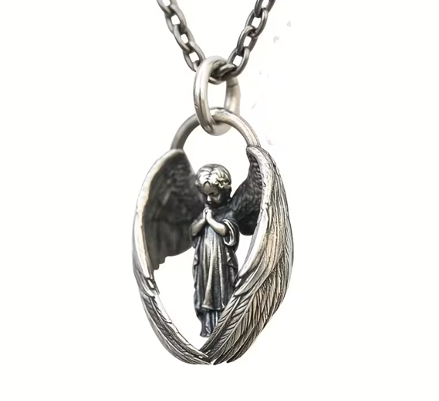 Кулон-оберіг з ланцюжком, підвіска, прикраса Lucky Angel на шию під срібло з янголом - изображение 3