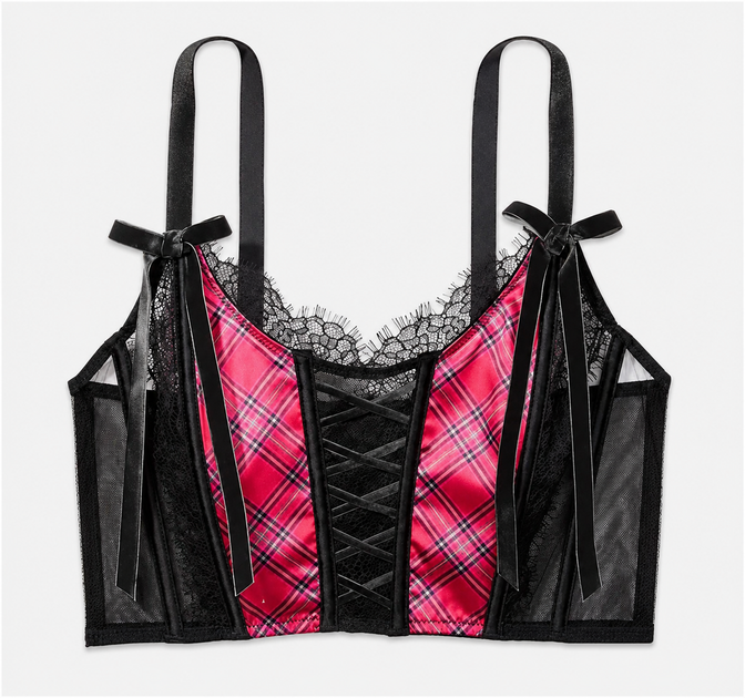Бюстгальтер Victoria’s Secret Unlined Lace-up Corset Bra Top Чорний з червоним M - зображення 3