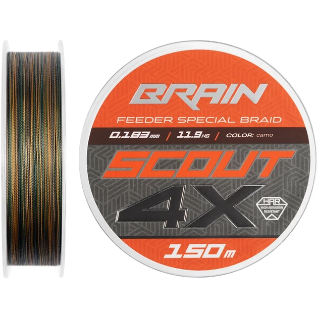 Шнур Brain Scout 4X 150m (camo) 0.183mm 11.9kg - Фото 1 Шнур Brain Scout 4X 150m (camo) 0.183mm 11.9kg - зображення 1