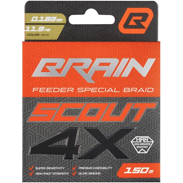 Шнур Brain Scout 4X 150m (camo) 0.183mm 11.9kg - Фото 2 Шнур Brain Scout 4X 150m (camo) 0.183mm 11.9kg - зображення 2