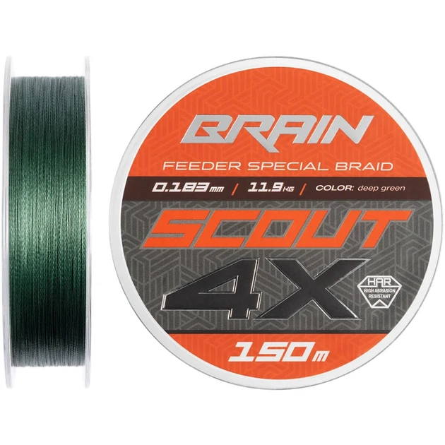 Шнур Brain Scout 4X 150m (deep green) 0.183mm 11.9kg - Фото 1 Шнур Brain Scout 4X 150m (deep green) 0.183mm 11.9kg - зображення 1