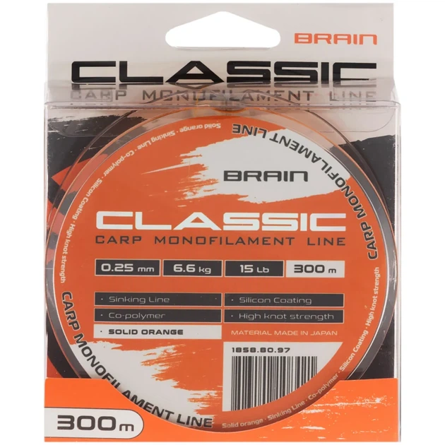Леска Brain Classic Carp Line (solid orange) 300m 0.25mm 15lb 6.6kg - изображение 2