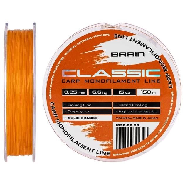 Волосінь Brain Classic Carp Line (solid orange) 150m 0.25mm 15lb 6.6kg - Фото 1 Волосінь Brain Classic Carp Line (solid orange) 150m 0.25mm 15lb 6.6kg - зображення 1