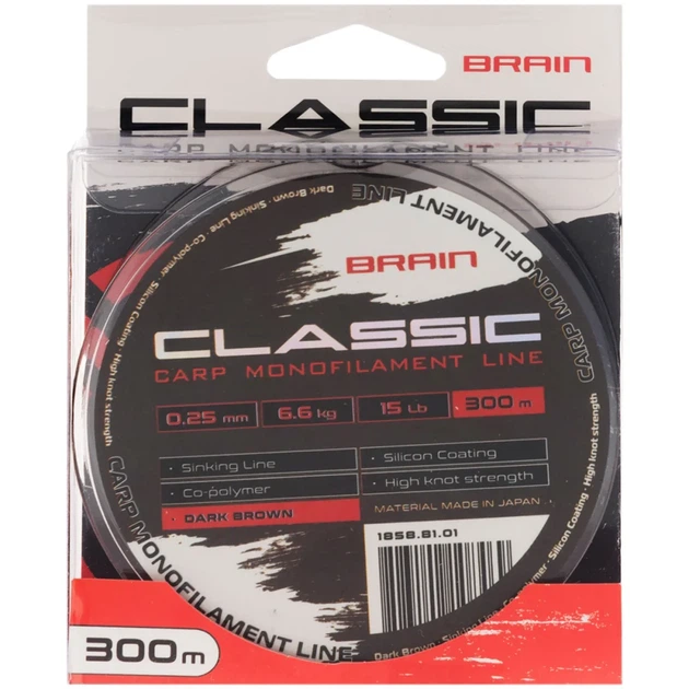 Волосінь Brain Classic Carp Line (dark brown) 300m 0.25mm 15lb 6.6kg - Фото 2 Волосінь Brain Classic Carp Line (dark brown) 300m 0.25mm 15lb 6.6kg - зображення 2