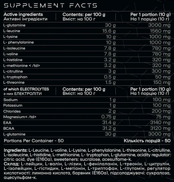 Комплекс амінокислот EAA + BCAA - 500g - Тропічний мікс - зображення 2