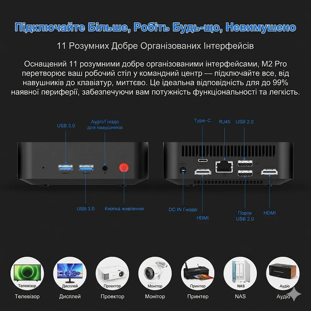 Міні-комп'ютер неттоп MLLSE M2 Pro (Intel J3710 (8Gb/SSD 128Gb/Lan/CR/HDMI/VGA/BT4.0/Wi-Fi ac/3xUSB3.0/Win11) - зображення 6