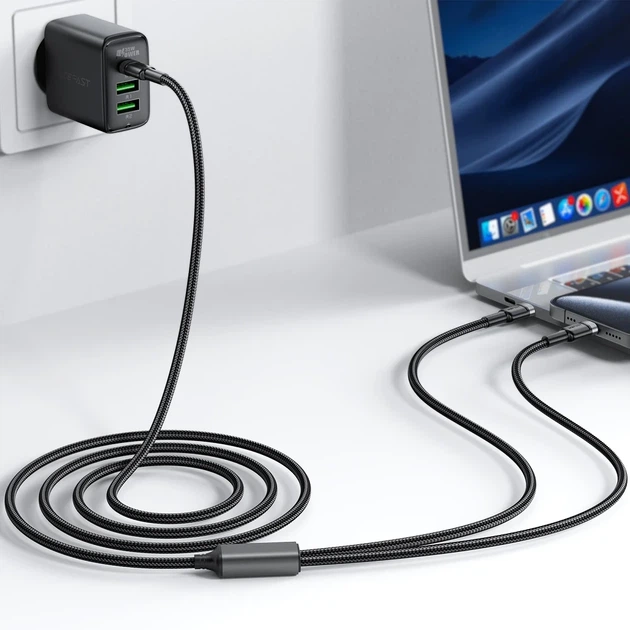 Кабель зарядки ACEFAST C22-02 USB-C на 2*USB-C 100W алюминиевый черный - Фото 6 Кабель зарядки ACEFAST C22-02 USB-C на 2*USB-C 100W алюминиевый черный - изображение 6