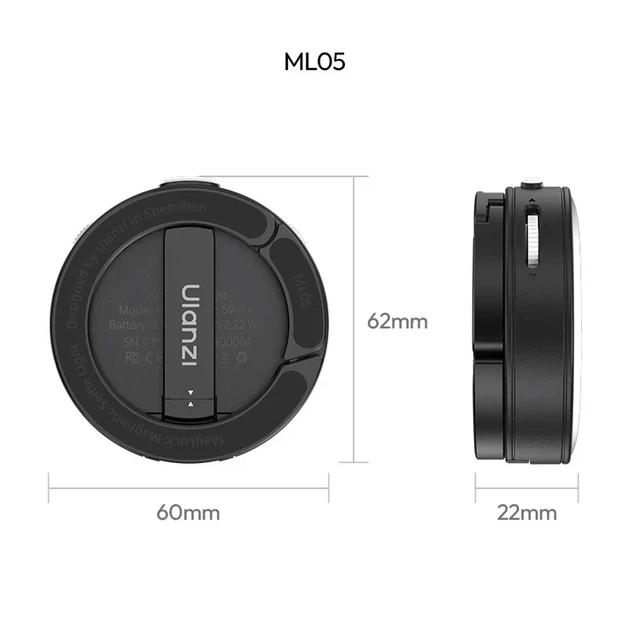 Відеосвітло Ulanzi ML05 LED магнітне чорне 2500-9000K CRI 96+ - зображення 3