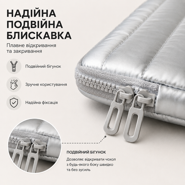 Чехол для ноутбука 13 дюймов 35×25×2,5 см защитный с мягкой подкладкой и двойной молнией, черный - Фото 3 Чехол для ноутбука 13 дюймов 35×25×2,5 см защитный с мягкой подкладкой и двойной молнией, черный - изображение 3