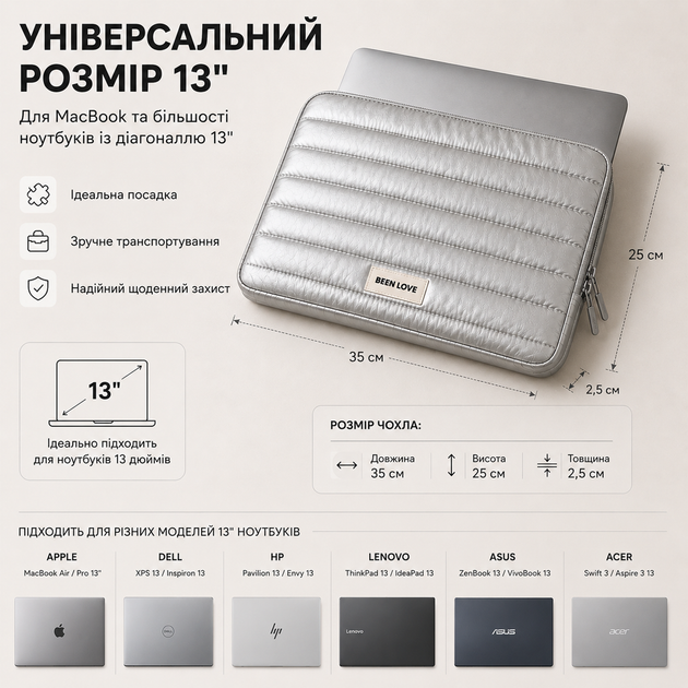 Чехол для ноутбука 13 дюймов 35×25×2,5 см защитный с мягкой подкладкой и двойной молнией, черный - Фото 5 Чехол для ноутбука 13 дюймов 35×25×2,5 см защитный с мягкой подкладкой и двойной молнией, черный - изображение 5
