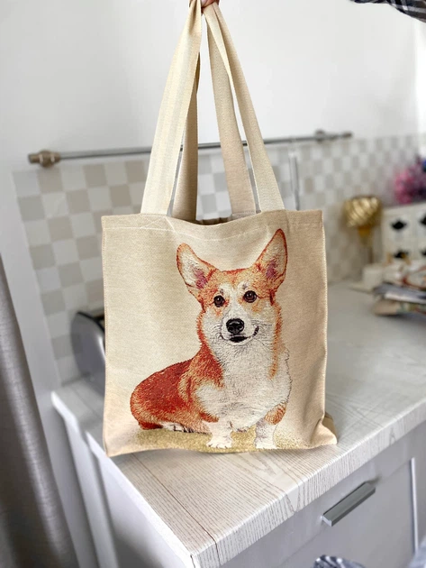 Сумка гобеленова CORGI-SM анімалістична 49% бавовна 37х40 см бежевий - зображення 4