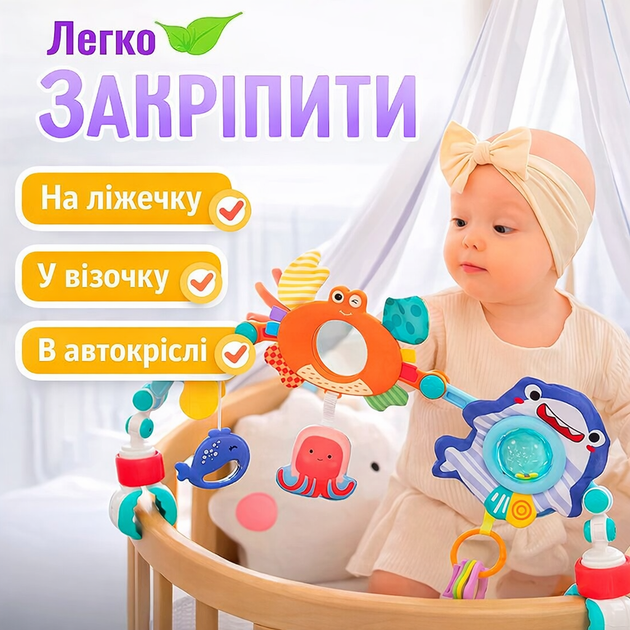 Развивающая дуга с игрушками для новорожденных Океан на коляску, кроватку - Фото 2 Развивающая дуга с игрушками для новорожденных Океан на коляску, кроватку - изображение 2