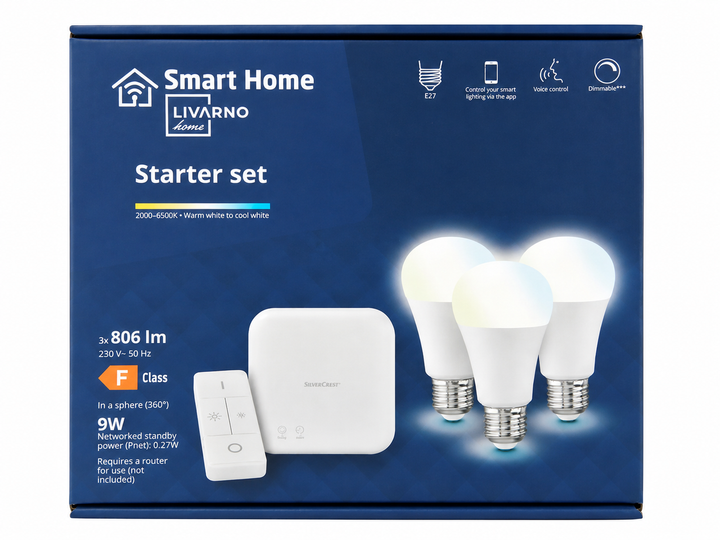 Стартовый комплект умного освещения Livarno Home Smart Home ZigBee 3.0 E27 - Gateway + пульт + 3 LED лампы - изображение 3