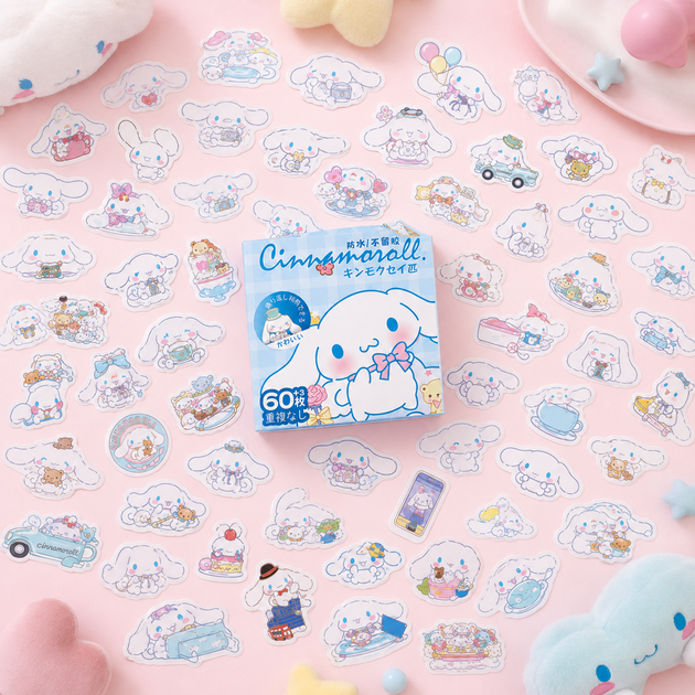 Стикеры Cinnamoroll 60 шт 4×4 см, Наклейки Синнаморолл для телефона, ноутбука и чемодана - изображение 8