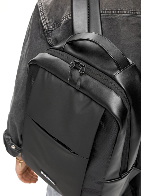 Элегантный комбинированный мужской рюкзак Sambag Zard X под ноутбук 16" из водоотталкивающей ткани для обучения черный - Фото 8 Элегантный комбинированный мужской рюкзак Sambag Zard X под ноутбук 16" из водоотталкивающей ткани для обучения черный - изображение 8
