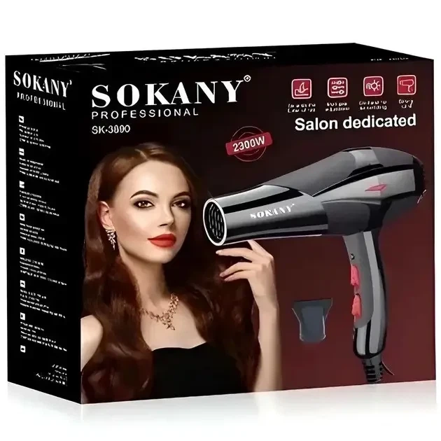 Фен для волосся Sokany HS-3890, 2300 Вт, з іонізацією, дифузором та концентратором - зображення 2
