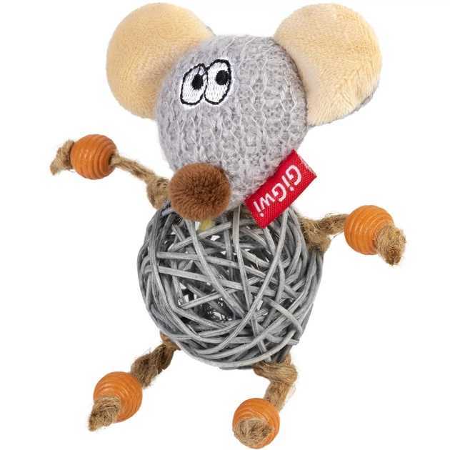 Іграшка для котів GiGwi Catch and scratch Мишка з дзвіночком, текстиль, мотузка, ротанг, 8 см (2300) - зображення 2