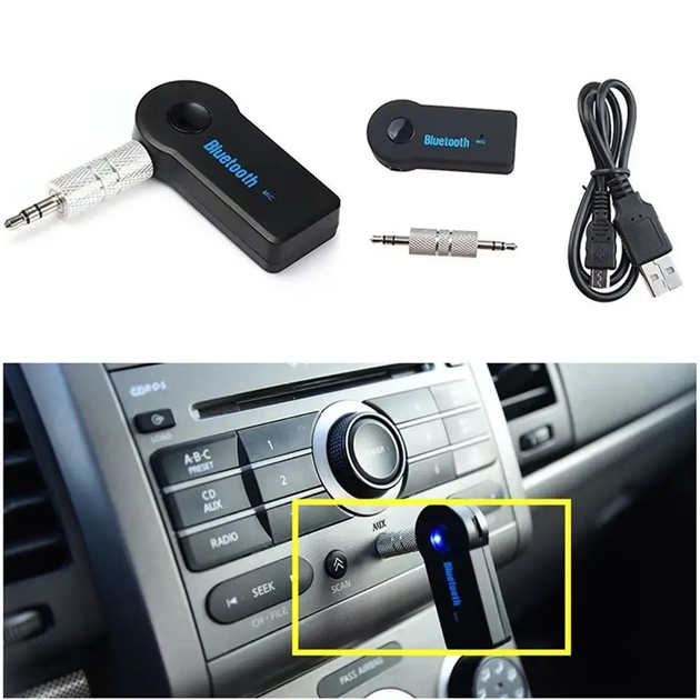 Автомобільний Bluetooth AUX адаптер BT-350 з мікрофоном та Hands-Free / Бездротовий аудіоресивер 3.5 мм для автомагнітоли, колонок та навушників - зображення 6