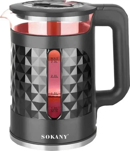 Электрический чайник Sokany SK-1028 с подсветкой, белый и чорный - изображение 2