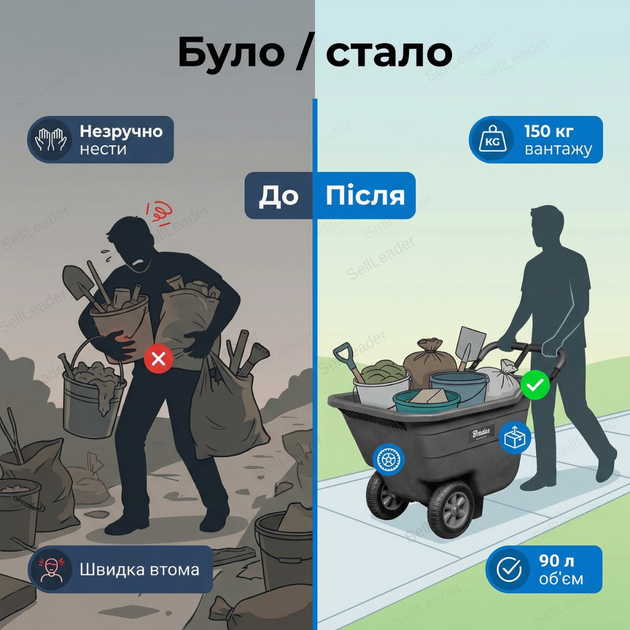 Садовая тачка Handy-Go 90л для урожая стройматериалов почвы 97,5х55,5х65см тележка до 150кг тележка пластик - изображение 5