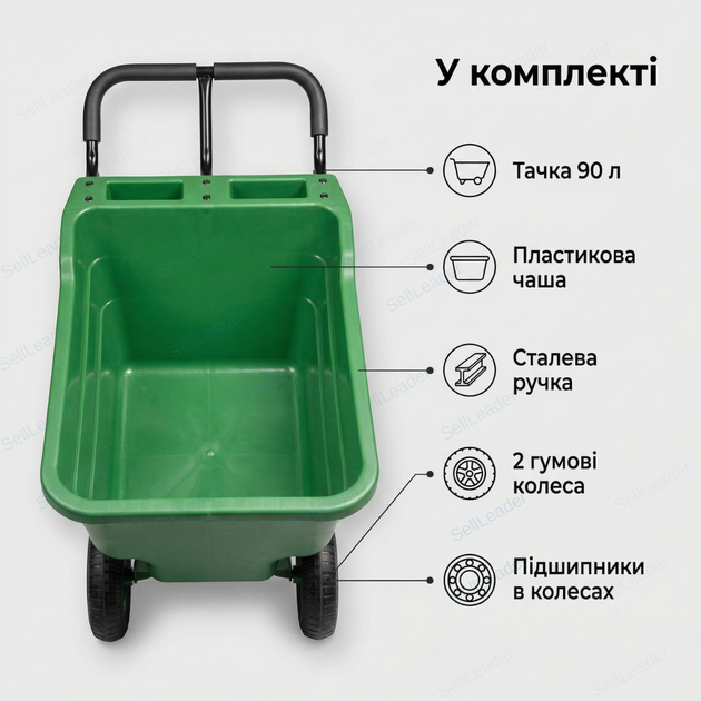 Садовая тачка Handy-Go 90л для урожая стройматериалов почвы 97,5х55,5х65см тележка до 150кг тележка пластик - изображение 9
