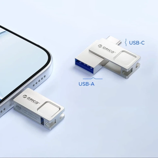 Флешка Orico U301 256GB USB-A USB-C USB 3.2 Gen 1 Silver (6942227170194) - Фото 4 Флешка Orico U301 256GB USB-A USB-C USB 3.2 Gen 1 Silver (6942227170194) - изображение 4