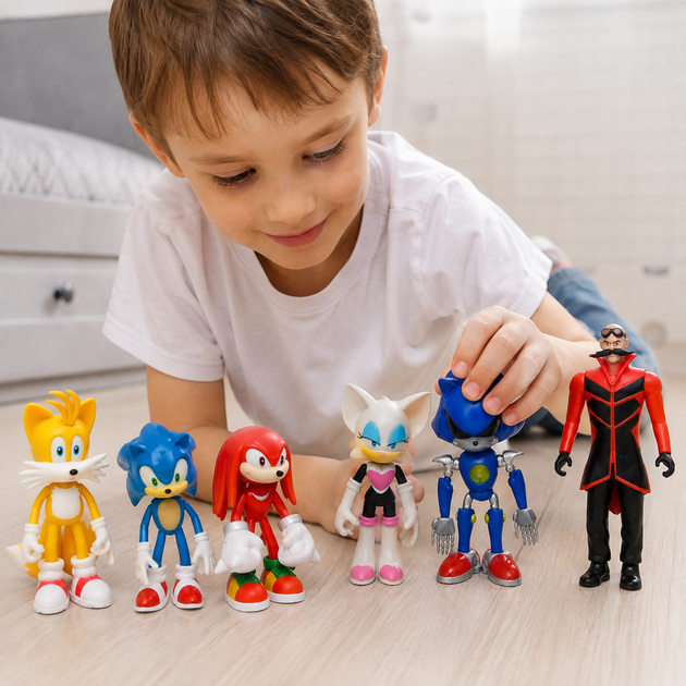 Набір фігурок Sonic the Hedgehog 6 героїв 11 см | Сонік, Тейлз, Наклз, Руж, Метал Сонік, Доктор Еггман | Рухомі фігурки ( 18251 ) - Фото 2 Набір фігурок Sonic the Hedgehog 6 героїв 11 см | Сонік, Тейлз, Наклз, Руж, Метал Сонік, Доктор Еггман | Рухомі фігурки ( 18251 ) - зображення 2