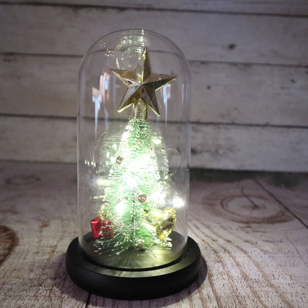 Новорічний нічник «Ялинка в скляній колбі» з LED-підсвіткою, gold star - зображення 5