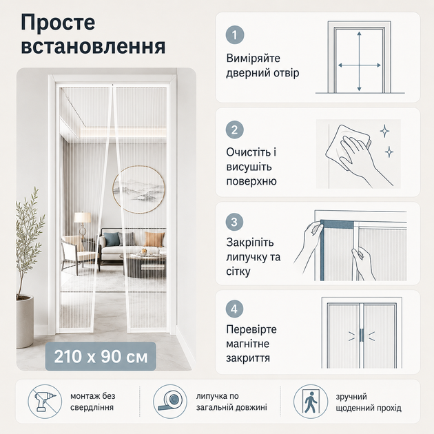 Магнитная москитная сетка на двери 120 x 210 см - изображение 2