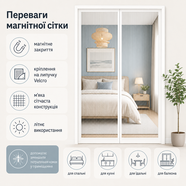 Магнитная москитная сетка на двери 120 x 210 см - изображение 3