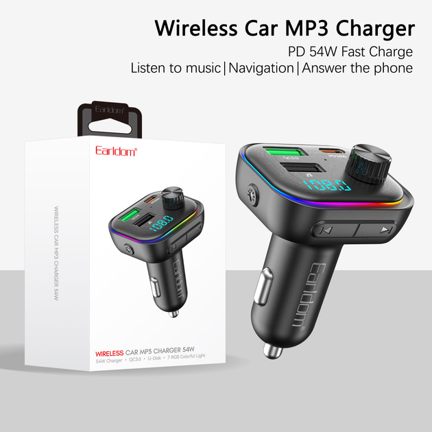 FM модулятор MP3 с зарядным устройством 3.0A 2USB черный Earldom ET-M112 - изображение 2