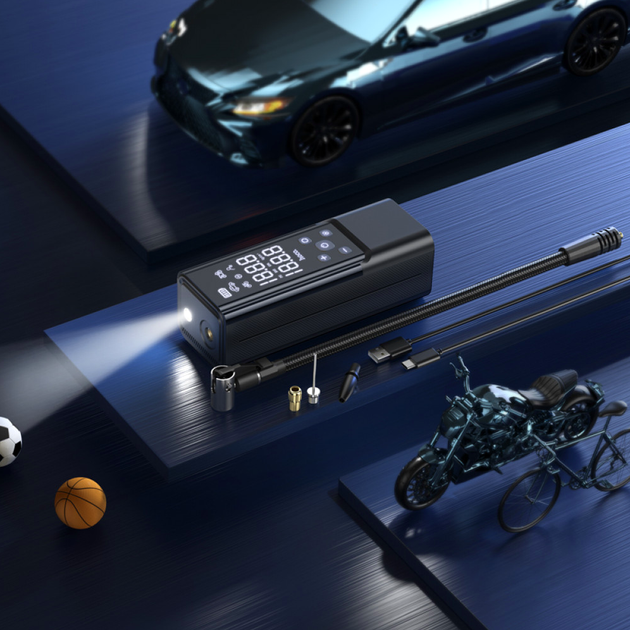 Автомобильный насос Hoco ZP7 5000мАч 10.3бар для авто мотоциклов велосипедов черный - изображение 6