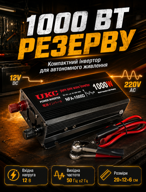 Инвертор напряжения автомобильный 12В 220В 1000 Вт чистая синусоида 50 Гц PWM с защитой от перегрузки и перегрева для ноутбуков газовых котлов электроинструмента - изображение 6