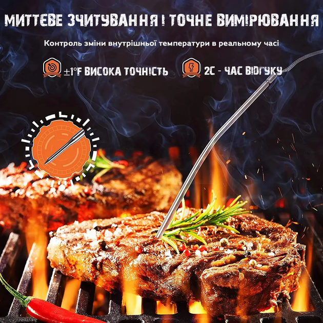 Водонепроницаемый цифровой кухонный термометр для мяса с нержавеющим щупом для духовки и BBQ HOMEOFISH (JDT-0850327) - изображение 8