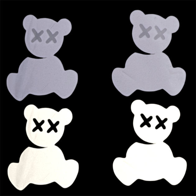 Світловідбивні термопатчі «Ведмедик KAWS-style» 4 шт. термопатчі для одягу — підвищення видимості та безпеки в сутінку - Фото 2 Світловідбивні термопатчі «Ведмедик KAWS-style» 4 шт. термопатчі для одягу — підвищення видимості та безпеки в сутінку - зображення 2