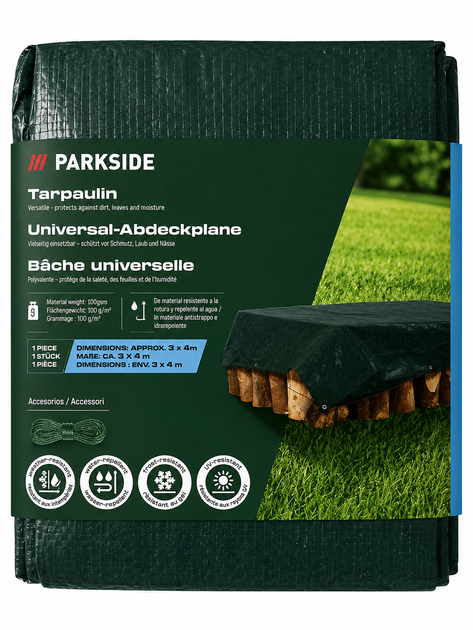 Универсальный защитный тент PARKSIDE 3 × 4 м, 100 г/м2, с люверсами и тросом - Фото 4 Универсальный защитный тент PARKSIDE 3 × 4 м, 100 г/м2, с люверсами и тросом - изображение 4